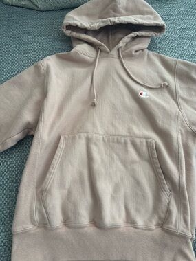 Champion Taupe Pullover Hoodie with Small Script C